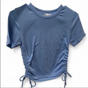 Zara Blue Ruched Short Sleeve Tee